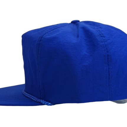 Vintage Blue Nylon Mid Crown 5 Panel Snapback Hat Cap with Rope