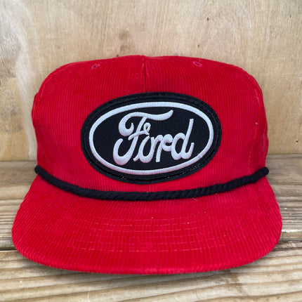 Custom Ford Vintage Red Corduroy Rope SnapBack Hat Cap