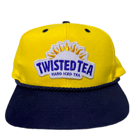 Custom Twisted Tea Hard Iced Tea Vintage Yellow Mid Crown Navy Brim SnapBack Hat Cap with Rope