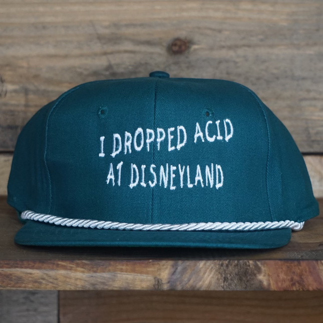 Custom I Dropped Acid at DisneyLand Green Custom Embroidered White Rope Snapback Cap Hat