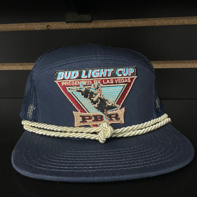 Custom Bud Light Cup patch 7 Panel Double Rope Black Mesh Trucker Snapback Cap Hat