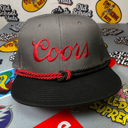 Coors Double Rope Vintage Custom Embroidered Black Brim Mesh Snapback Cap Hat