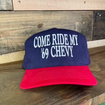 COME RIDE MY 69 CHEVY Funny Vintage Strapback Cap Hat Custom Embroidered