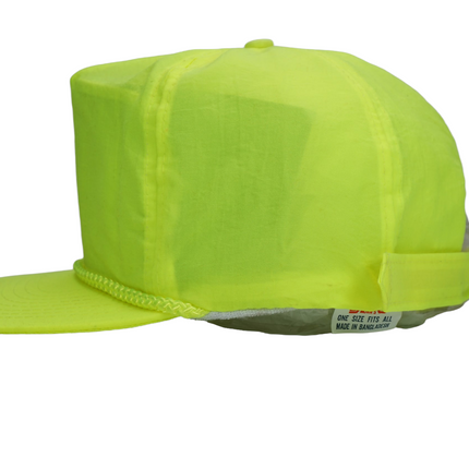 Vintage Neon Yellow Nylon Mid Crown 5 Panel Velcroback Hat Cap with Rope