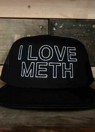 I Love Meth Vintage Black Mesh SnapBack Hat Cap Custom Embroidery