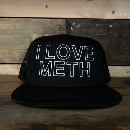 I Love Meth Vintage Black Mesh SnapBack Hat Cap Custom Embroidery