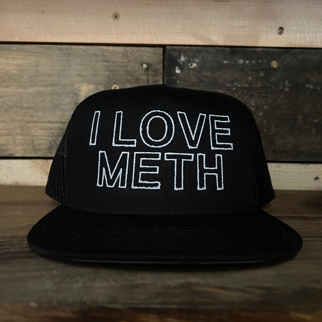 I Love Meth Vintage Black Mesh SnapBack Hat Cap Custom Embroidery