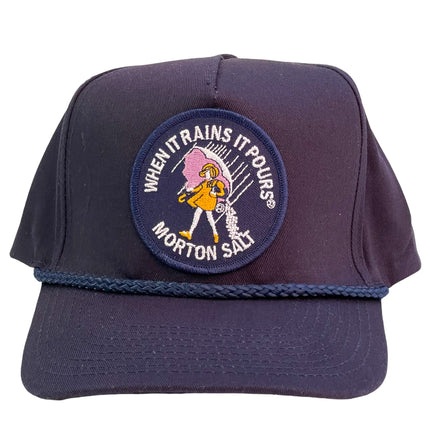 Custom When It Rains It Pours Morton Salt patch Vintage Navy Mid Crown SnapBack Hat Cap With Rope