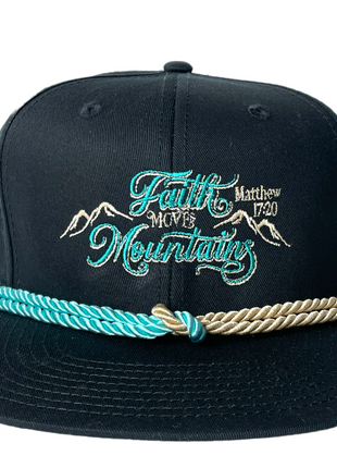 FAITH MOVES MOUNTAINS MATTHEW 17:20 Double Rope Black Snapback Cap Hat Custom Embroidered