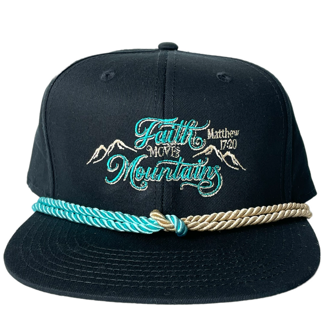 FAITH MOVES MOUNTAINS MATTHEW 17:20 Double Rope Black Snapback Cap Hat Custom Embroidered