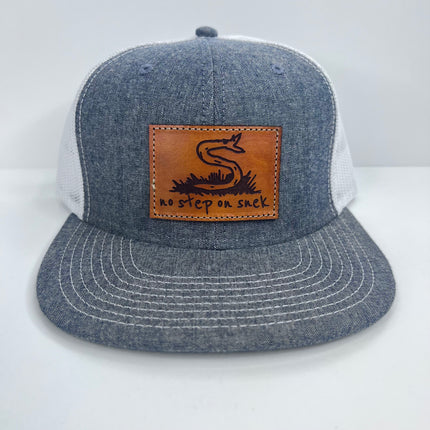The Leather Head Hat Co Leather patch No Step on Snek Mesh 5 Panel SnapBack Hat Cap