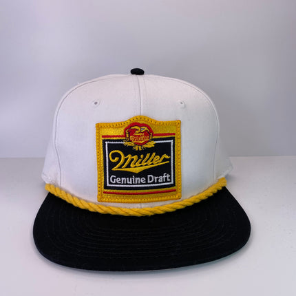 Custom Miller Genuine Draft Beer patch Vintage White Crown Black Brim Snapback Hat Cap with Rope