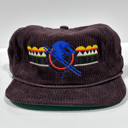 Down Hill Skier Colorado Brown Rope Corduroy Strapback Cap Hat Custom Embroidered