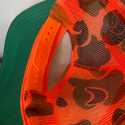 Custom Deer Hunting Scenery Vintage Foam Bright Orange Camo Hunter Mesh Trucker Snapback Cap Hat Custom ￼Print
