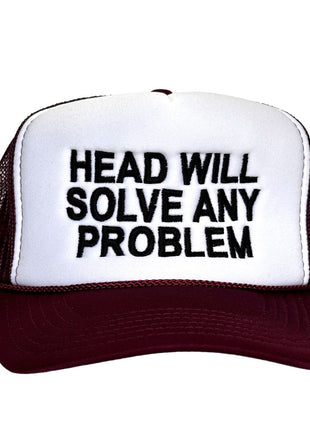 Head Will Solve Any Problem Vintage Maroon Mesh Trucker SnapBack Hat Cap Custom Embroidery