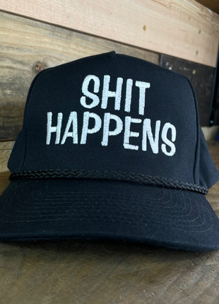 Shit Happens Vintage Black Golf Rope Snapback Cap Hat Funny For Him Custom Embroidered