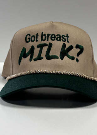 GOT BREAST MILK Funny Green Brim Rope SnapBack Cap Hat Custom Embroidered