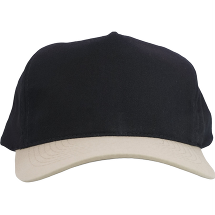 Vintage Black Mid Crown Tan Brim 5 Panel Strapback Hat Cap