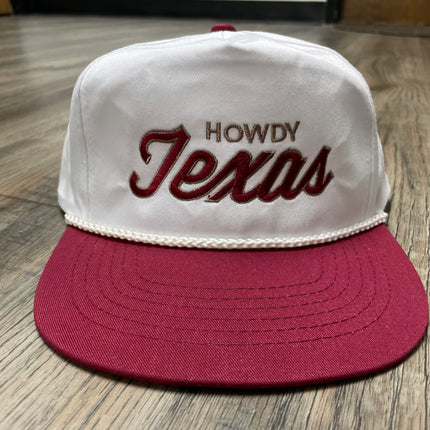 Howdy Texas Maroon Vintage Snapback Rope Cap Hat Embroidered