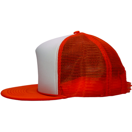 Vintage Orange Mesh White Foam Tall Crown 5 Panel Trucker Snapback Hat Cap with Orange Rope