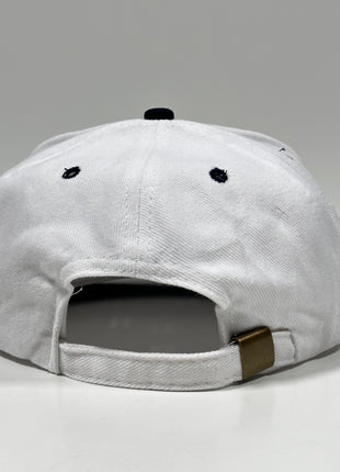 Beach Bum White Crown Navy Brim Strapback Hat Cap Custom Embroidery