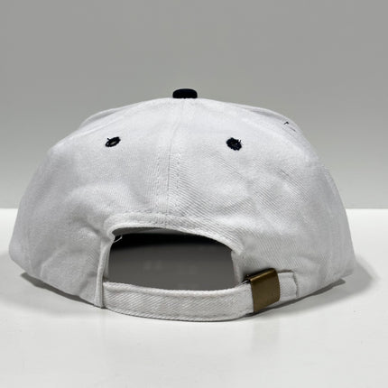 Beach Bum White Crown Navy Brim Strapback Hat Cap Custom Embroidery