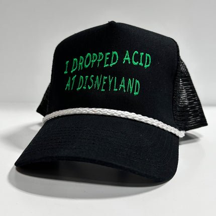 I DROPPED Acid Disneyland Vintage Mesh Black Trucker SnapBack Cap Hat Funny Custom Embroidered