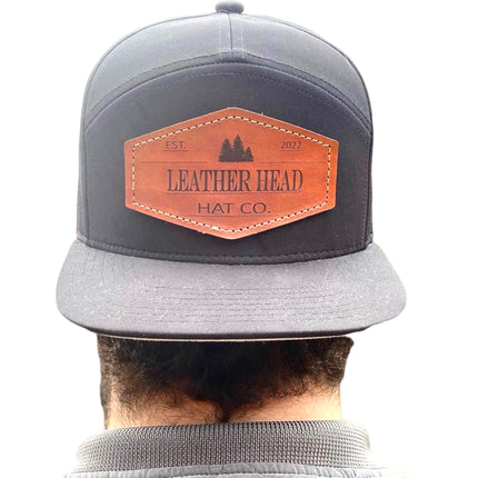 The Leather Head Hat Co leather patch hat 7 panel black hydro mesh waterproof snapback hat cap