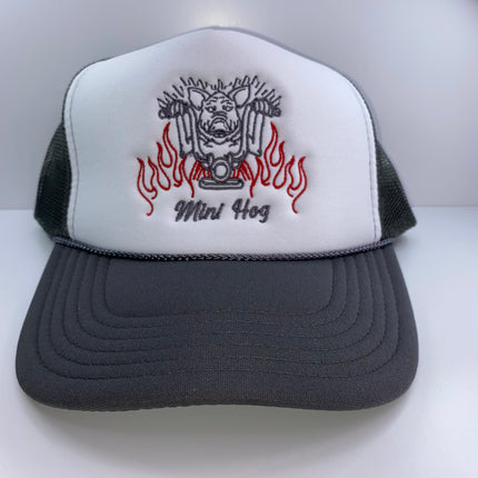 Iggy Man Mini Hog Vintage Gray White Mesh Snapback Hat Cap Custom Embroidered