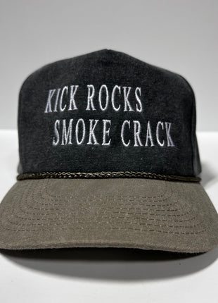 KICK ROCKS SMOKE CRACK Gray Stonewashed SnapBack Cap Hat Custom Embroidered