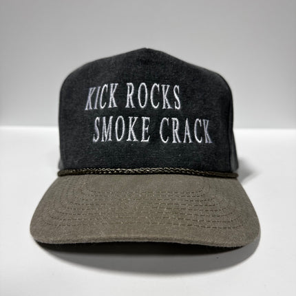 KICK ROCKS SMOKE CRACK Gray Stonewashed SnapBack Cap Hat Custom Embroidered