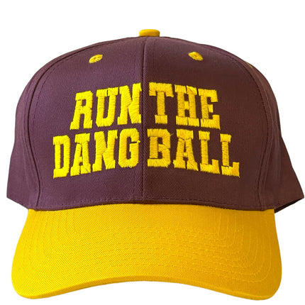 RUN THE DANG BALL Gold and Burgundy on a Vintage Snapback Cap Hat Custom Embroidered