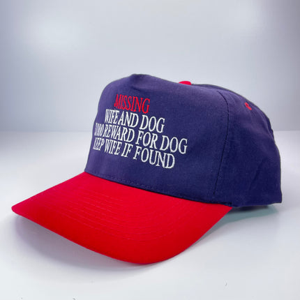 MISSING WIFE AND DOG Vintage Strapback Cap Hat Funny Embroidered