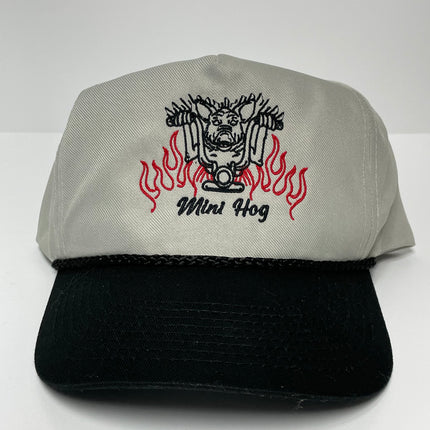 Iggy Man Mini Hog Vintage Khaki Crown Black Brim SnapBack Hat Cap with Rope Custom Embroidered