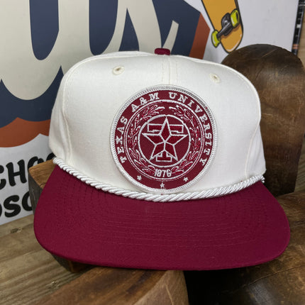 Custom Texas A&M University Vintage off-white maroon White Rope Snapback Cap Hat