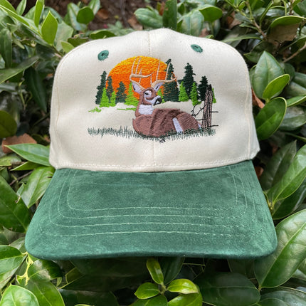 Deer Hunting Green Suede Brim Snapback Cap Hat Custom Embroidered