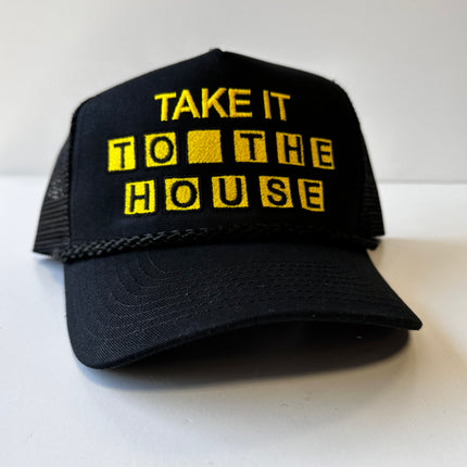 TAKE IT TO THE HOUSE Vintage Black Rope Mesh Trucker SnapBack Cap Hat Custom Embroidered