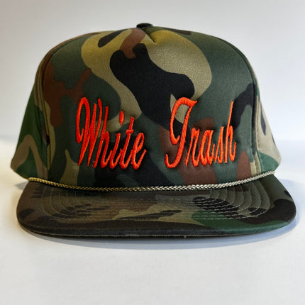 White Trash Made on a 1980s True Vintage All Foam Came SnapBack Trucker Funny Cap Hat Custom Embroidered Chris Chapman