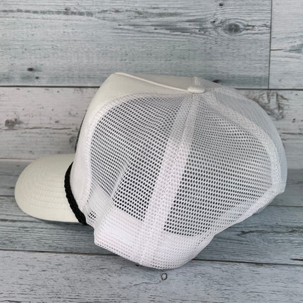 Old School Black Rope Mesh Trucker Snap Back Cap Hat White
