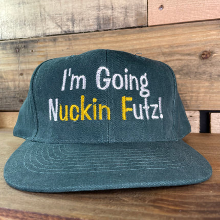 I’m Going NUCKIN Futz Vintage Custom Embroidered Dark Green Mid Crown Baseball Flat Brim Adjustable Strap Back Cap Hat