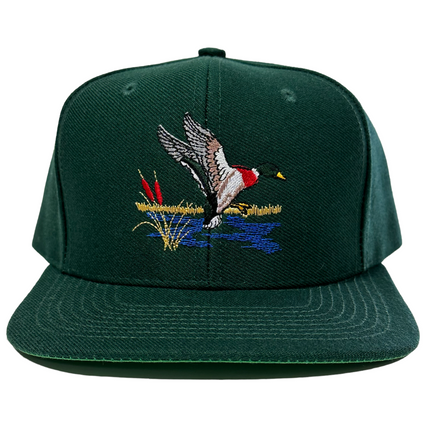 Mallard Duck Vintage Wool Blend Green SnapBack Cap Hat Custom Embroidered