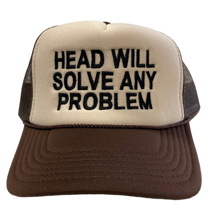 Head Will Solve Any Problem Vintage Brown Mesh SnapBack Hat Cap Custom Embroidery
