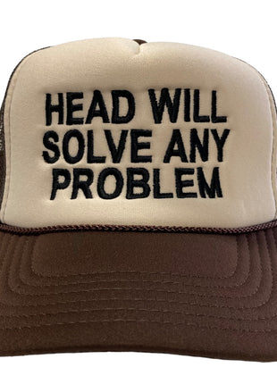 Head Will Solve Any Problem Vintage Brown Mesh SnapBack Hat Cap Custom Embroidery