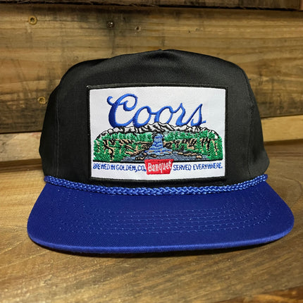Custom Coors Banquet Vintage Rope Blue Brim Black Mid Crown Snapback Cap Hat