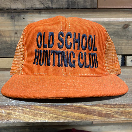 Old school hunting club vintage Orange mesh Snapback hat cap custom embroidery Made in the USA