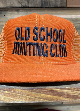 Old school hunting club vintage Orange mesh Snapback hat cap custom embroidery Made in the USA