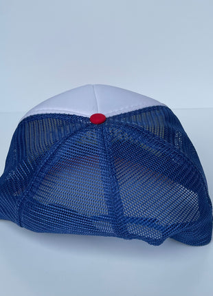 Pinball Mechanic BLUE Mesh WHITE Crown RED Brim Trucker Snapback Cap Hat Custom Embroidery