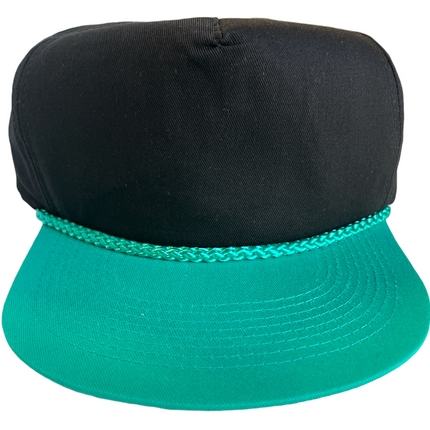 Vintage Black Mid Crown Teal Brim SnapBack Hat Cap With Rope