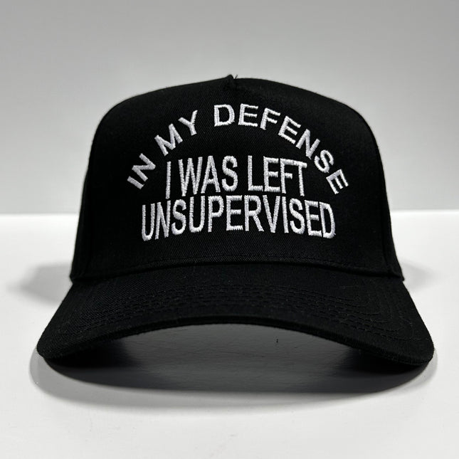 IN MY DEFENSE I WAS LEFT UNSUPERVISED FUNNY VINTAGE SnapBack Hat Custom Embroidered