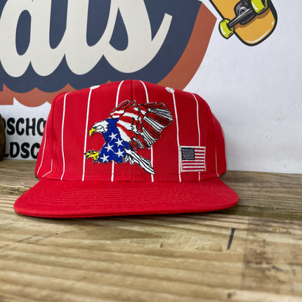 Custom American Flag Eagle & American Flag Vintage Red Pinstripe Snapback Cap Hat